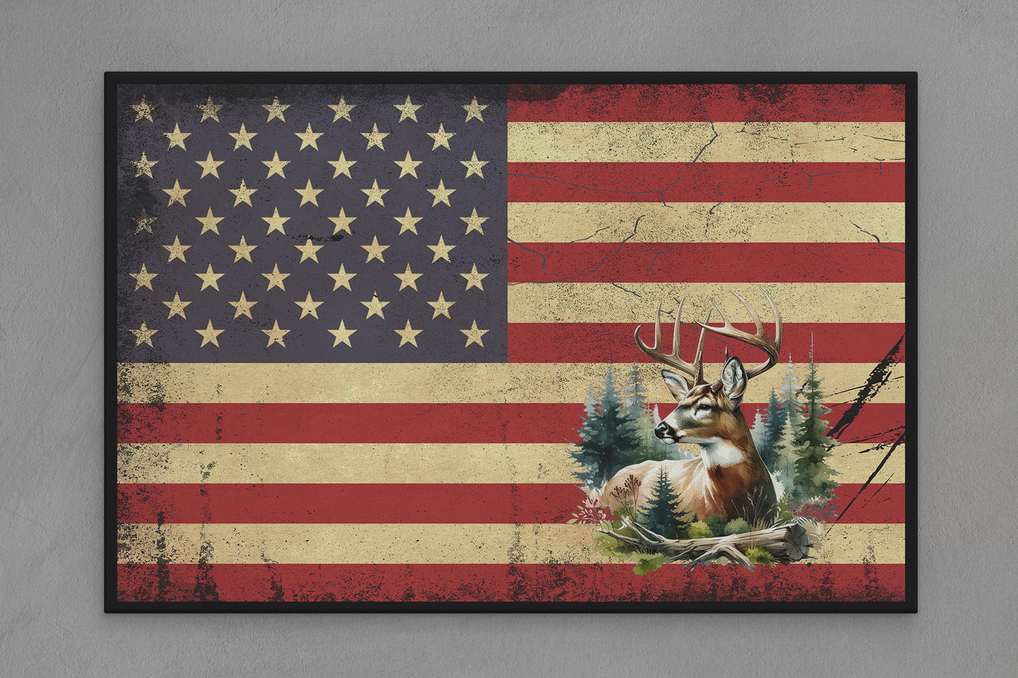 United States Canvas Flag with Deer "In Woods" Image