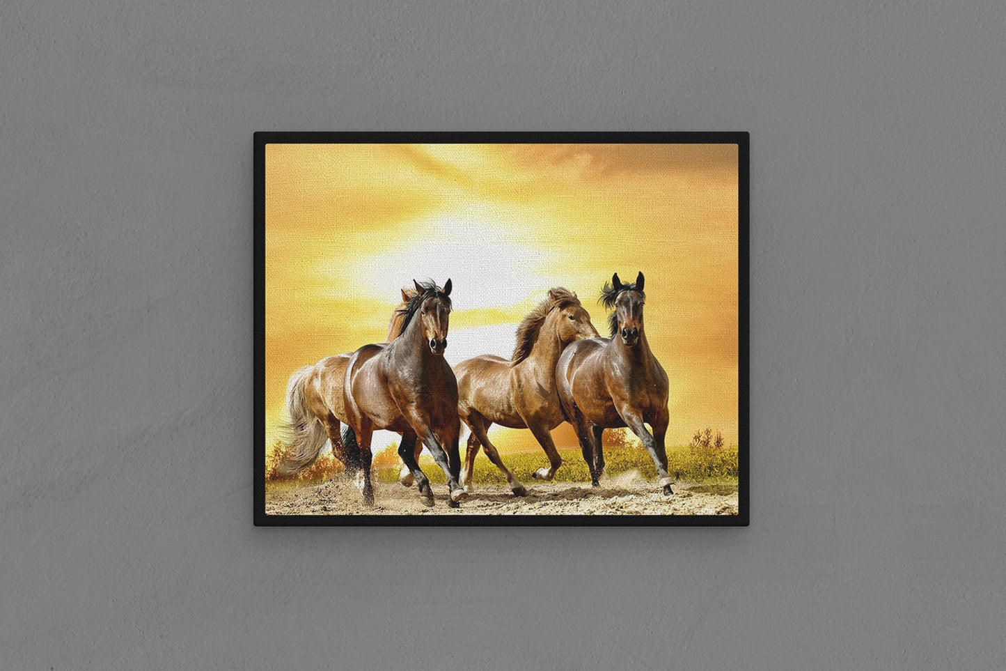 Canvas Frame with "Horses - Running in the Sun 01" Image