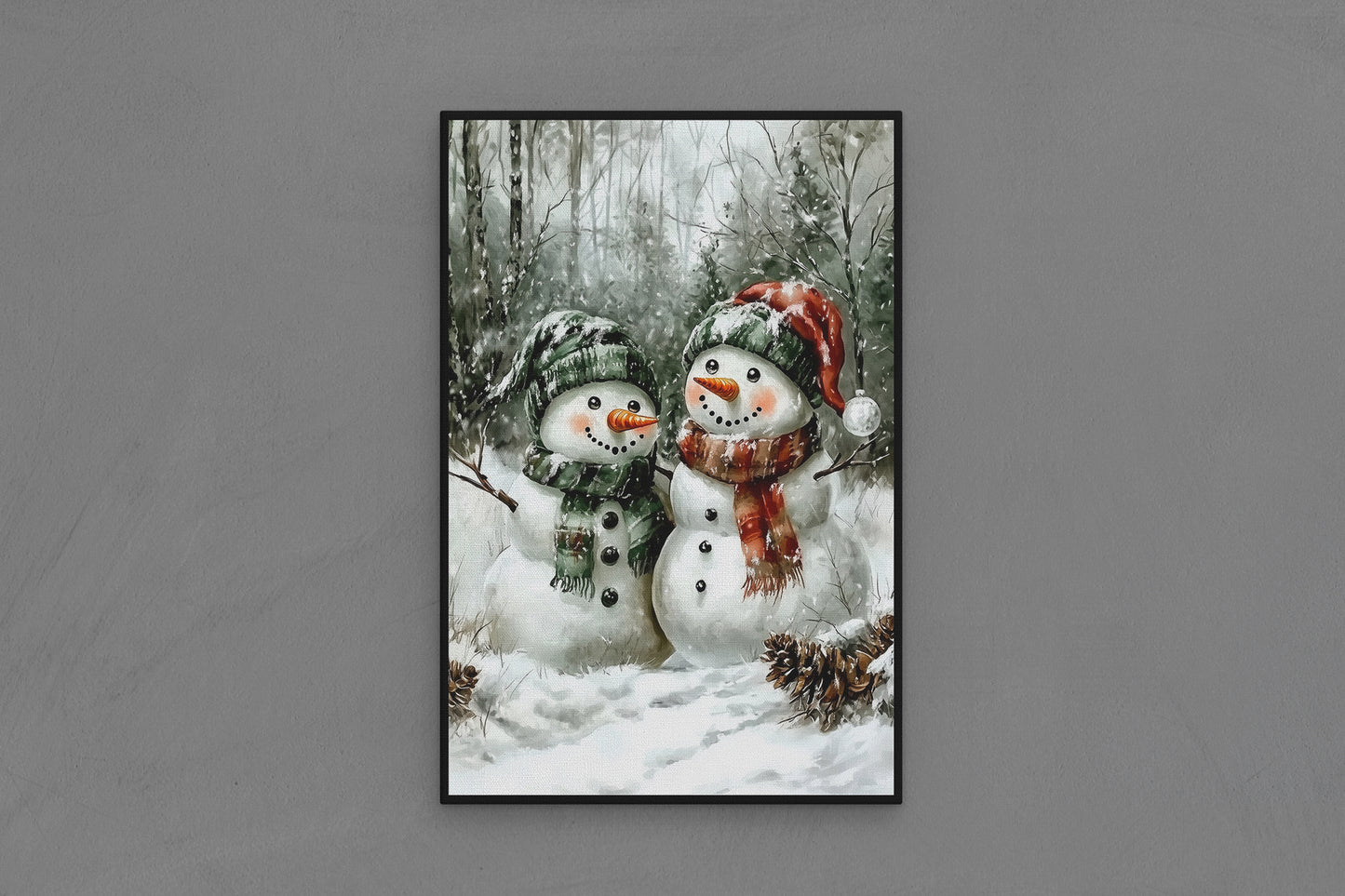Canvas Frame with "Two Snowmen" Image