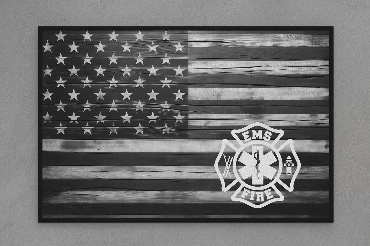United States Canvas Flag with Fire Department / EMS "Seal" Image
