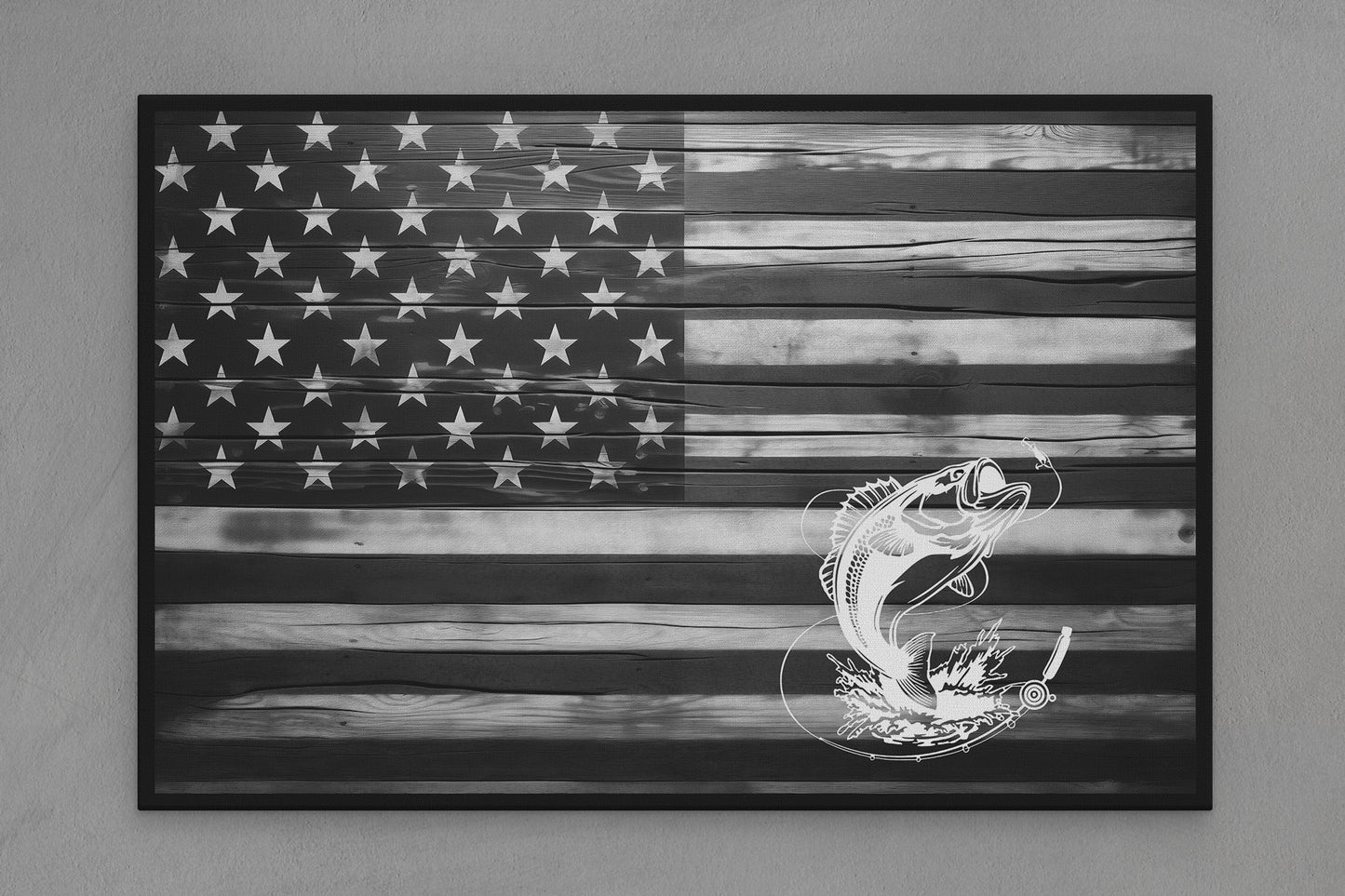 United States Canvas Flag with Fishing "Jump for Lure" Image