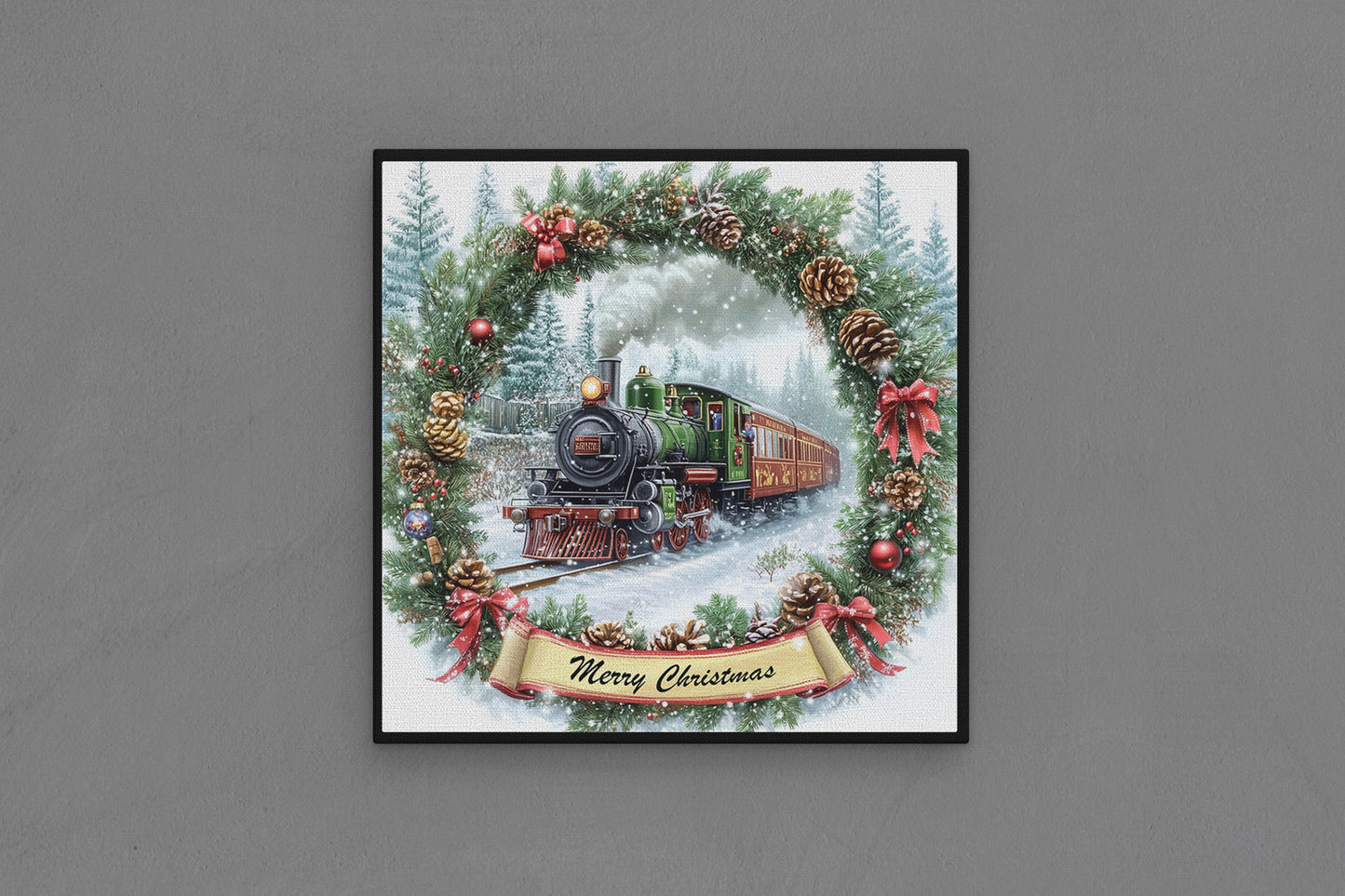 Canvas Frame with "Train with Merry Christmas Text" 01 Image