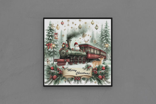 Canvas Frame with "Train with Merry Christmas Text" 04 Image