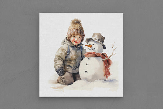 Canvas Frame with "Snowman and Girl" 06 Image