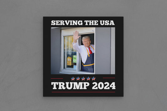 Canvas Frame with "Trump Serving the USA at McDonalds" Image