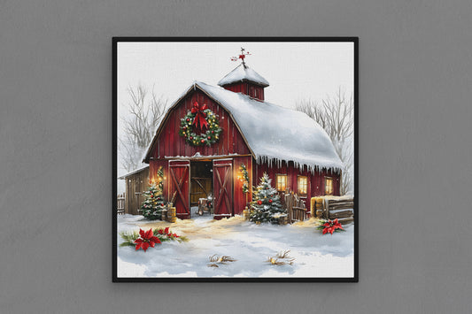 Canvas Frame with "Vintage Christmas Barn" 04 Image